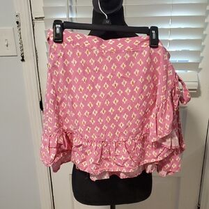 Aerie Pink and Yellow Patterned Wrap Skirt